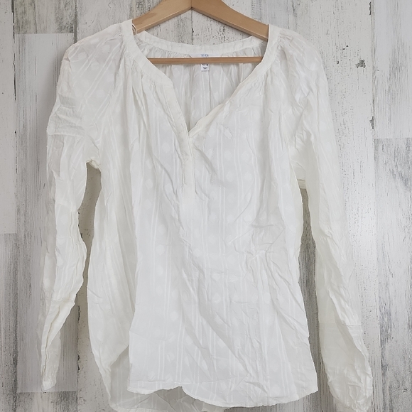 Time And Tru Cream White Relaxed Long Sleeve Patterned Blouse Size Large 12-14 - Picture 1 of 8